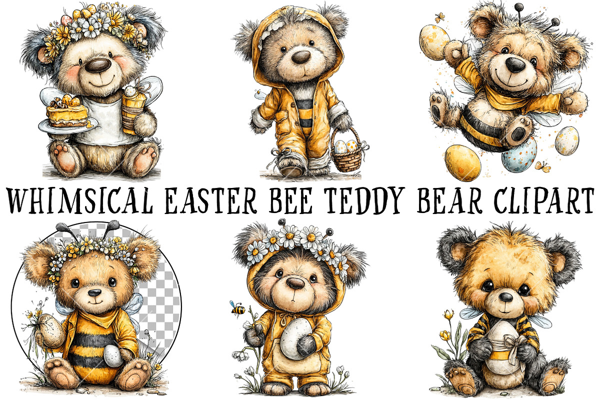 Whimsical Easter Bee Teddy Bear Clip, an Illustration by OK Design (Photo 2 of 6)