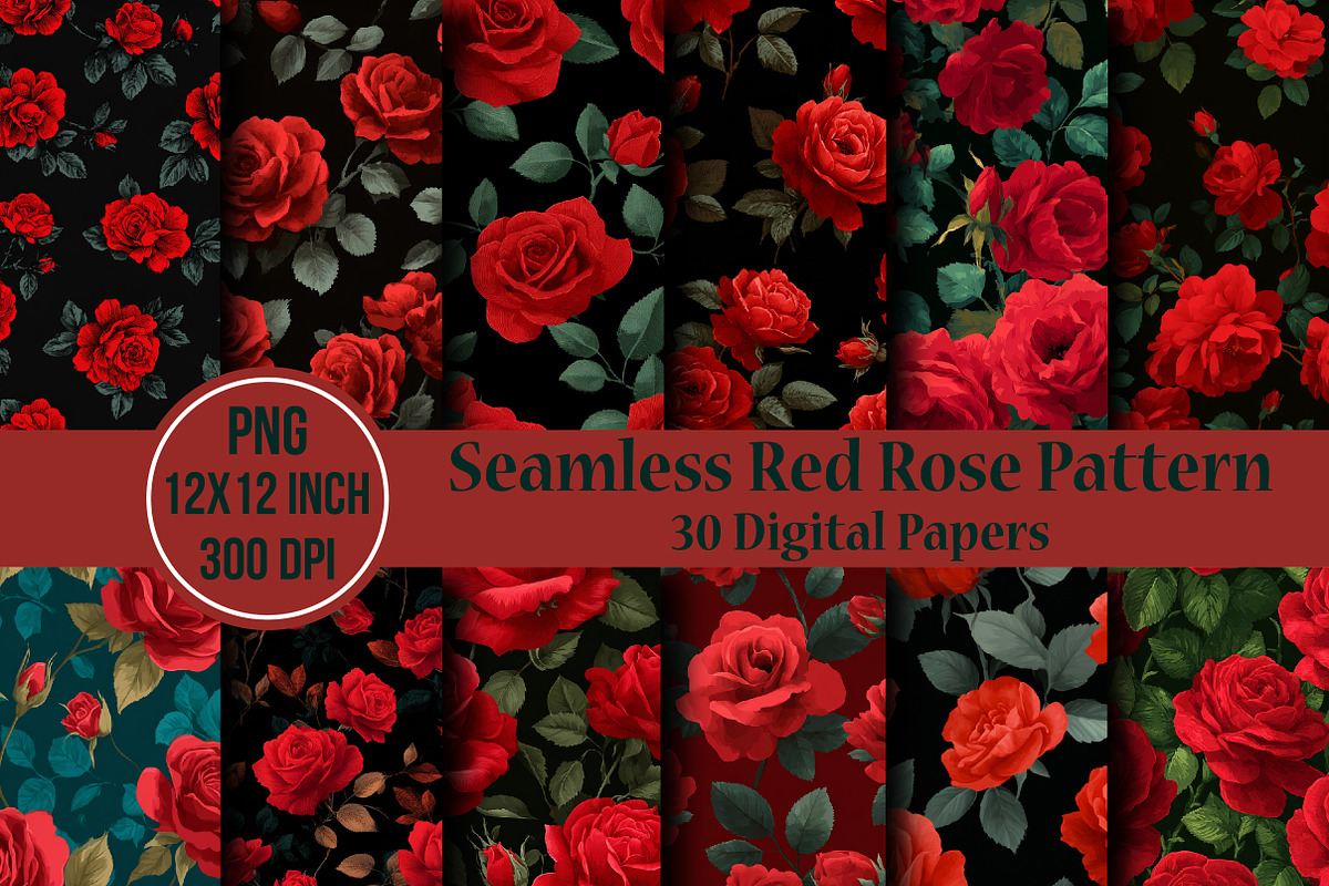 Seamless Red Rose Pattern, an Illustration by Craft Nest (Photo 1 of 6)