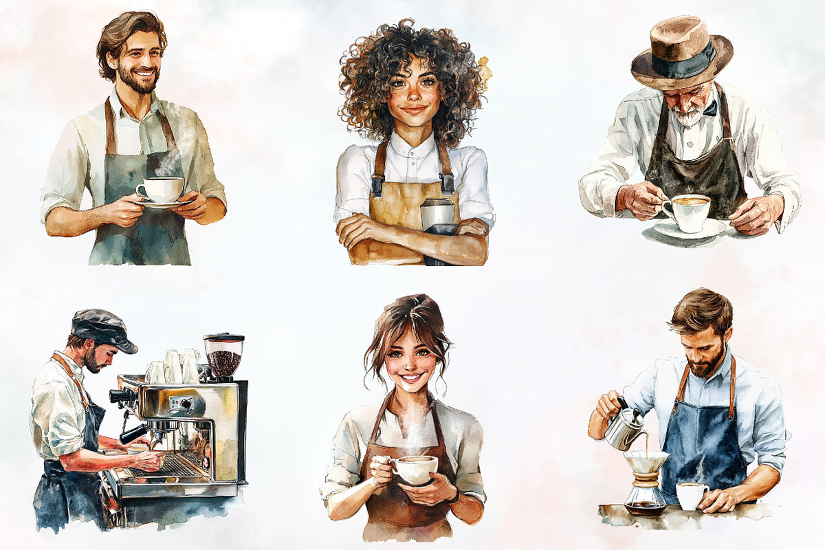 Barista Watercolor Cliparts, a Person Illustration by RobertsArt (Photo 3 of 7)