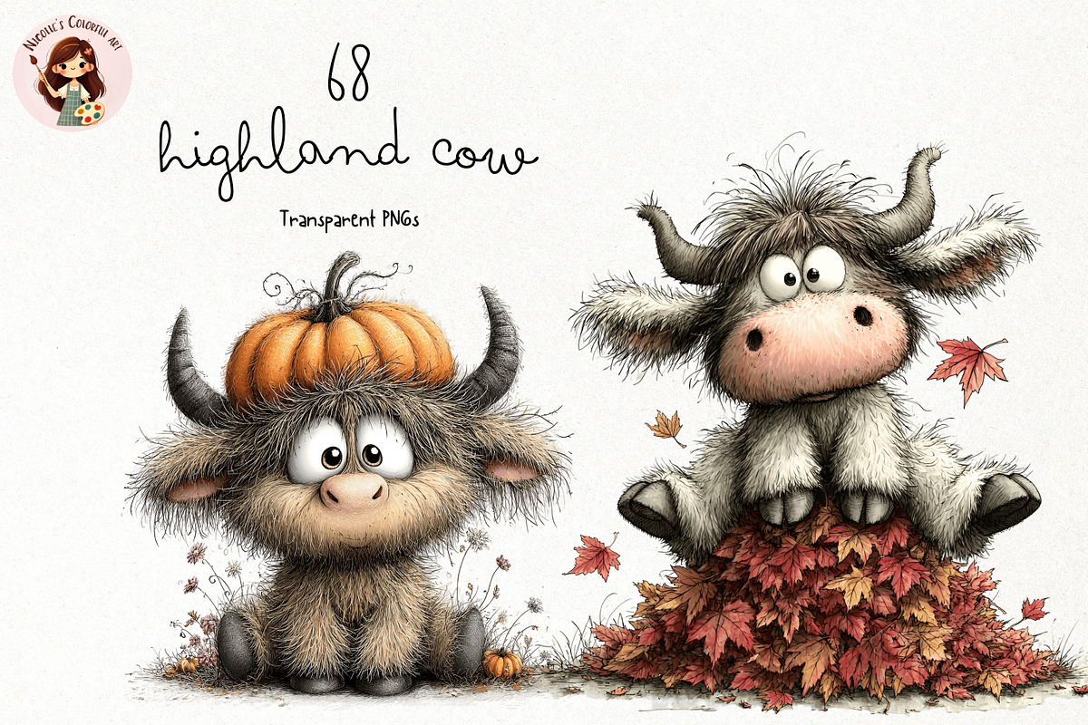 Autumn Highland Cow Clipart, an Animal Illustration by Nicolle's Colorful Art (Photo 1 of 6)