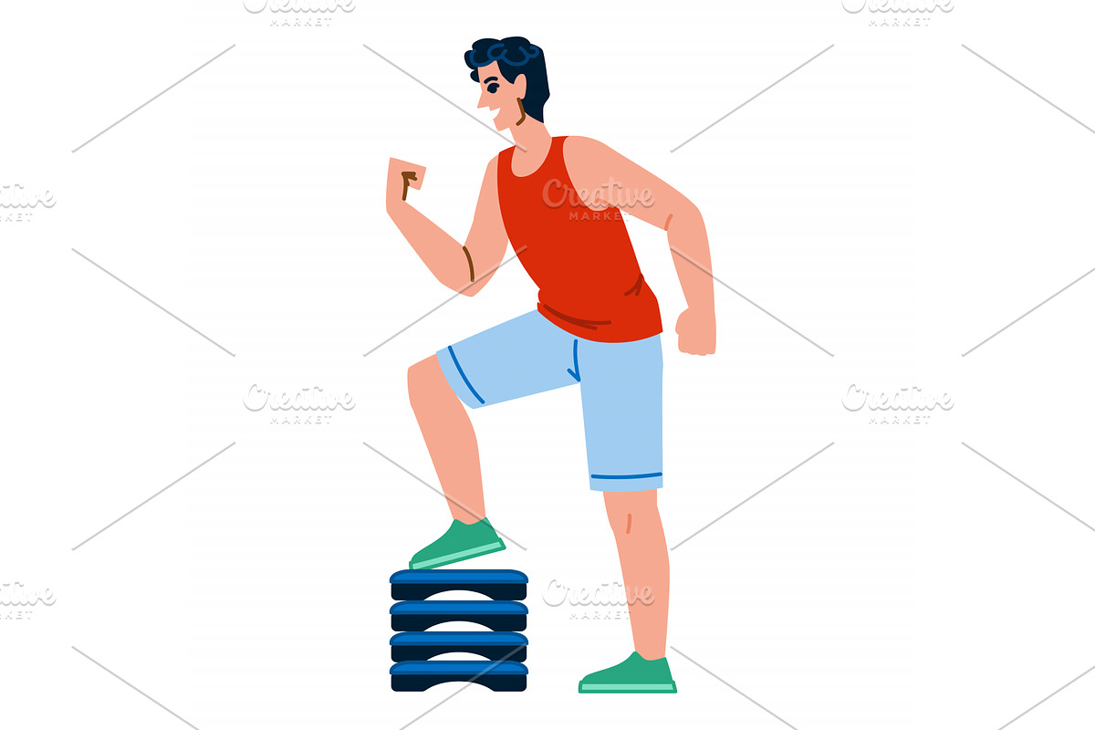 Sportsman doing aerobics on stepper, a Sport Illustration by pikepicture