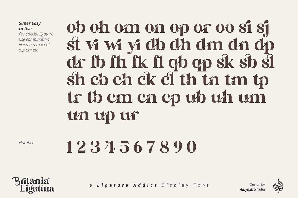 Britania Ligatura, a Font by Aluyeah Studio (Photo 15 of 16)