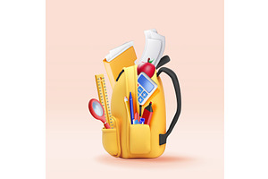 3D Yellow school backpack with, an Education Illustration by Abscent