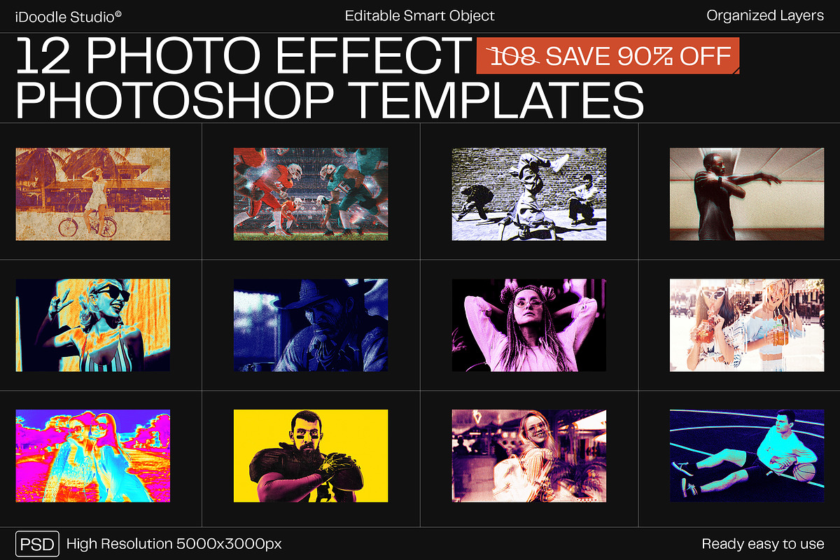 12 Photo Effect Templates, a Layer Style Add-On by iDoodle Studio (Photo 1 of 6)