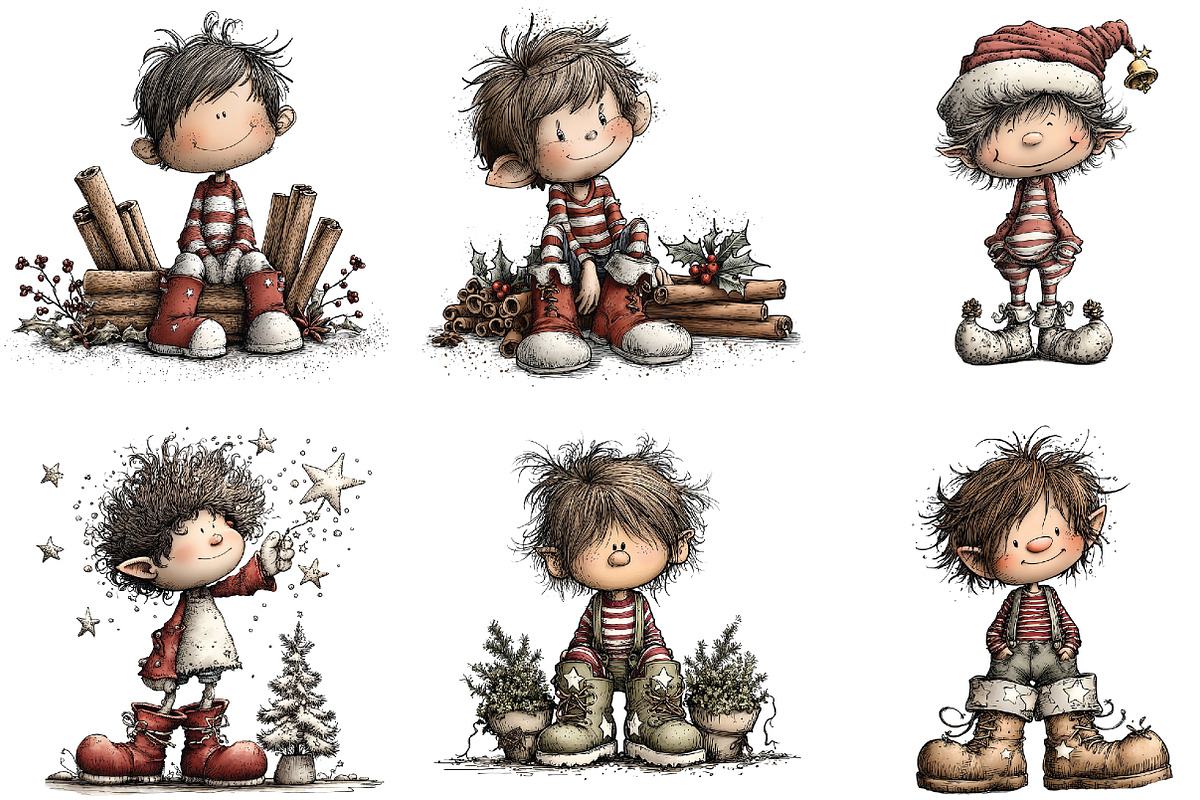 Whimsical Christmas Elf Boy Clipart, an Illustration by CraftArtStudio (Photo 3 of 6)