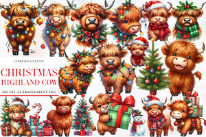 Christmas Highland cow clipart, an Illustration by Designworld