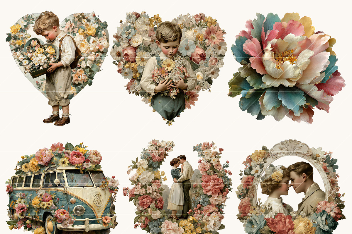 Retro Daisy Valentine Clipart Bundle, a Seasonal Illustration by BusyDaydesign (Photo 3 of 9)