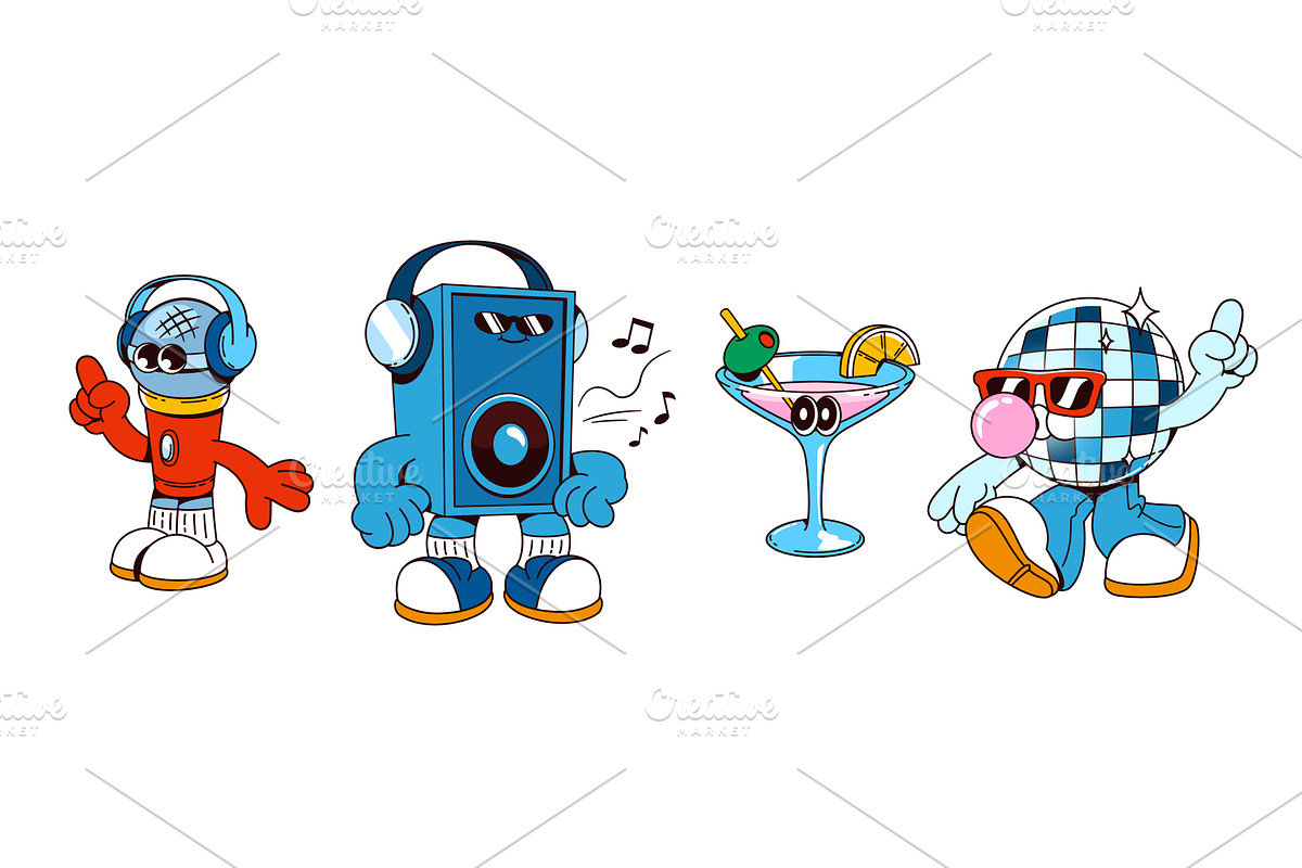 Retro music and disco party cartoon, an Illustration by art PVP - market