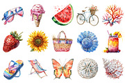 Watercolor Summer Clipart Set, an Illustration by Design Market (Thumbnail 2 of 4)