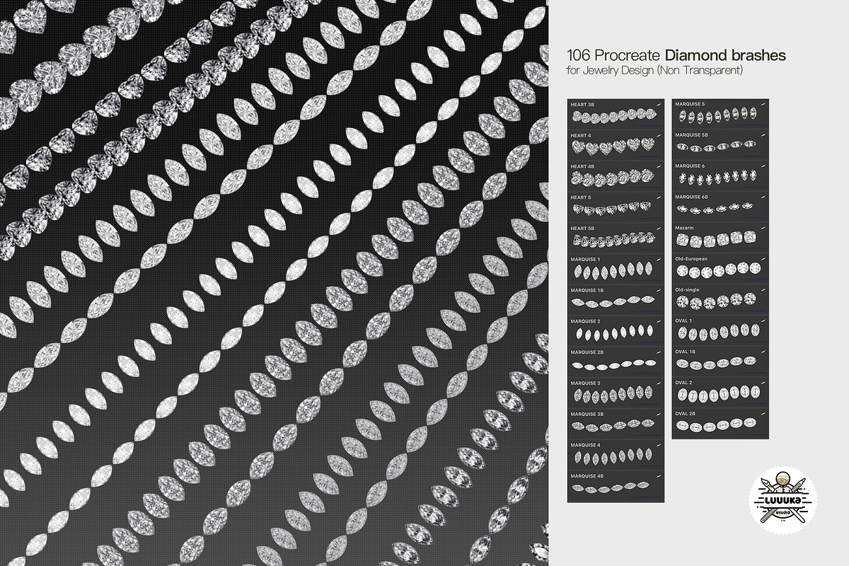 106 Procreate diamond brashes set, a Brush Add-On by Luuuka studio (Photo 7 of 10)
