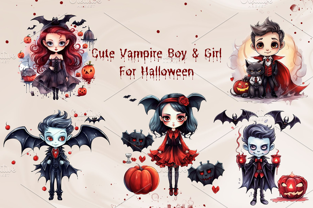 Cute Vampire Boy and Girl Graphic, an Object Graphic by PKshop (Photo 3 of 3)
