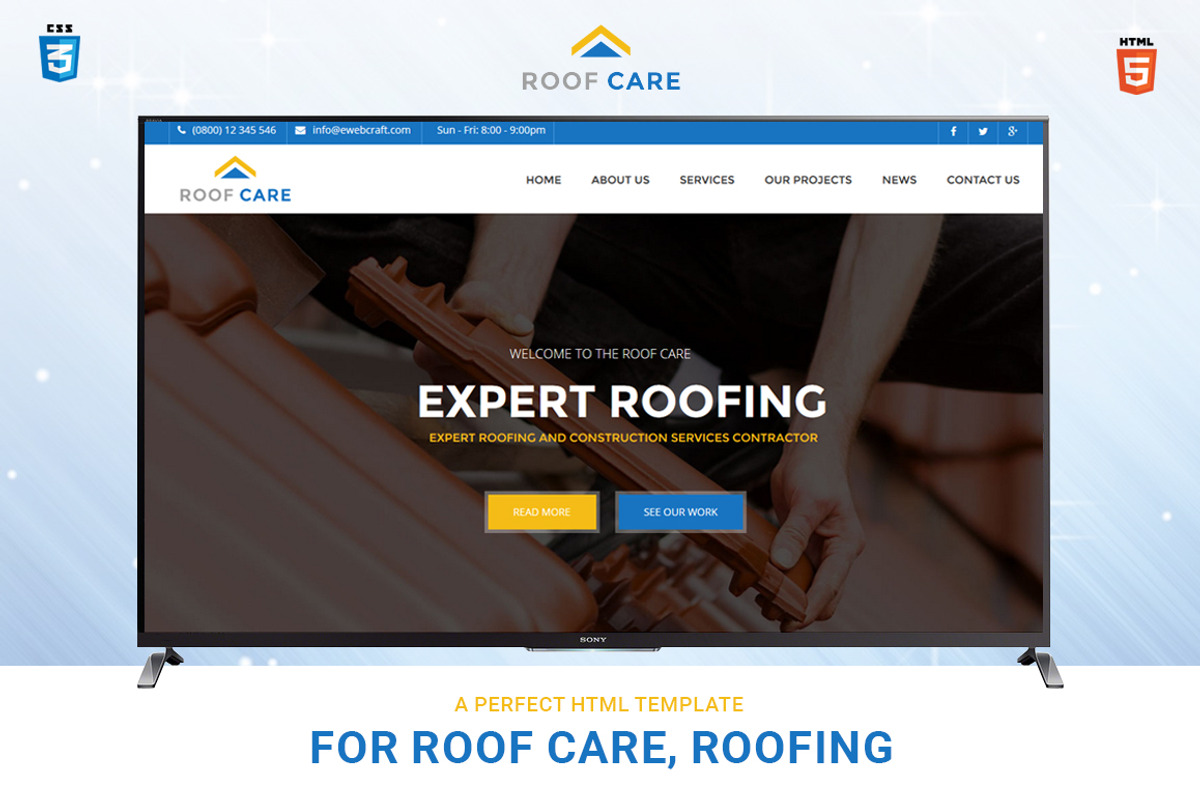 RoofCare HTML Template For Roofing, a Websites & App Template by oLanding (Photo 1 of 6)