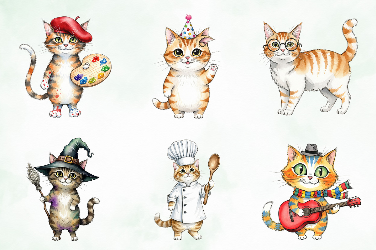 Quirky Cats Sublimation Clipart, an Illustration by Creative Art (Photo 2 of 9)