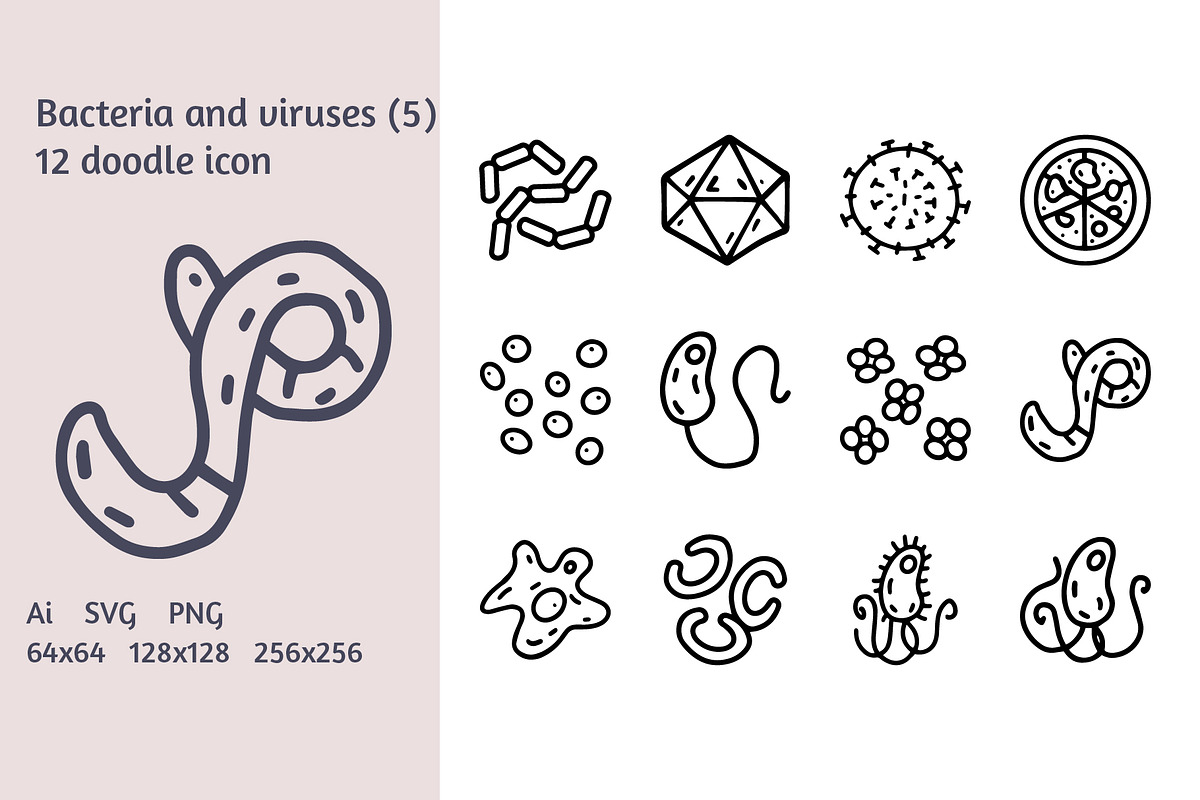 Viruses 12 line doodle icon, an Outline Icon by YershovOleksandr