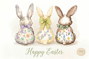 Watercolor Happy Easter Bunnies PNG, an Illustration by VetalStock (Thumbnail 1 of 3)