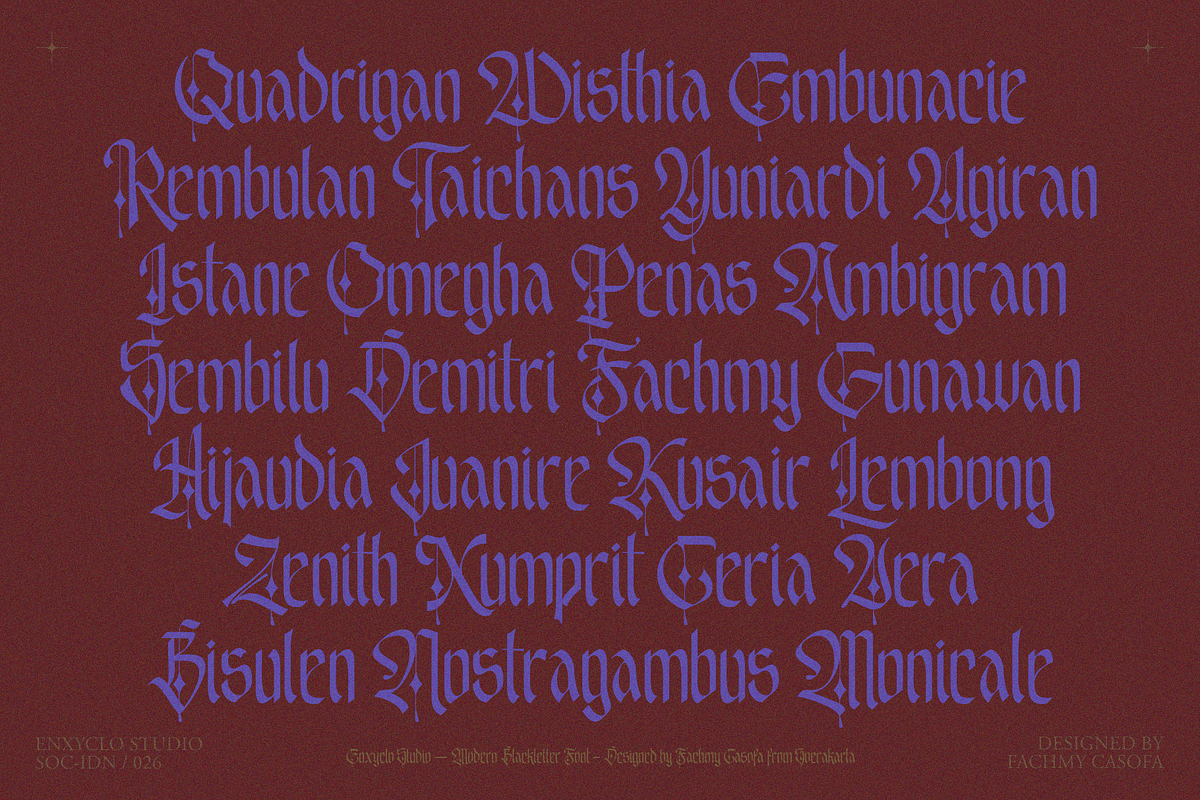 Emxage Aldsyb — Blackletter Font, a Blackletter Font by Enxyclo Studio (Photo 9 of 18)