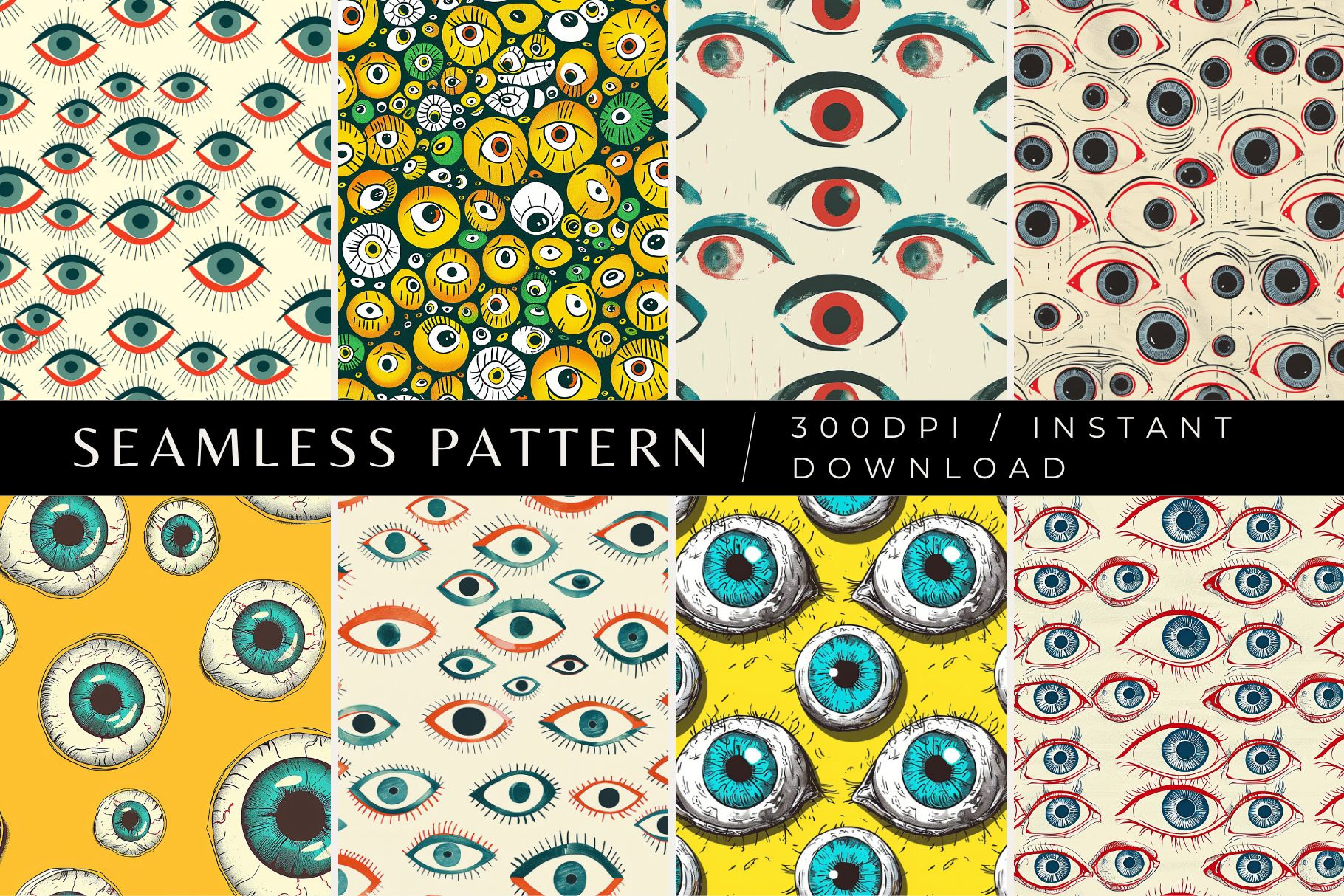 8 Eyes Seamless Patterns, a Pattern Graphic by Inknfolly | Creative Market