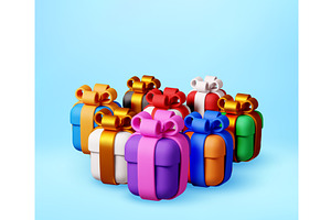 3D Many colorful gift boxes and bows, an Object Illustration by Abscent
