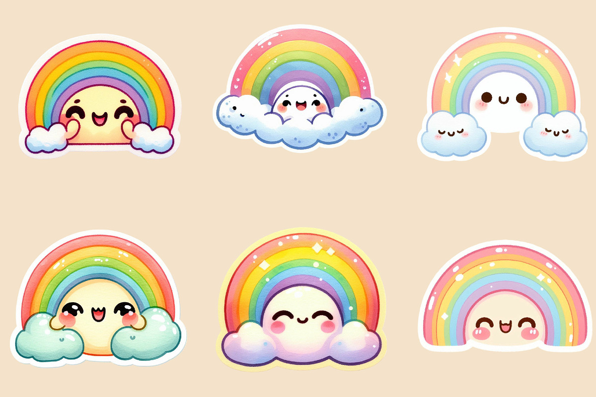 Kawaii Rainbow Stickers PNG, an Illustration by Creative Art (Photo 6 of 9)