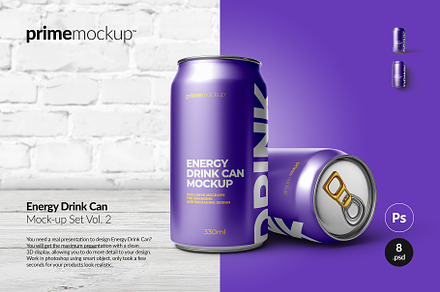 Energy Drink Can Mockup Set Vol. 2