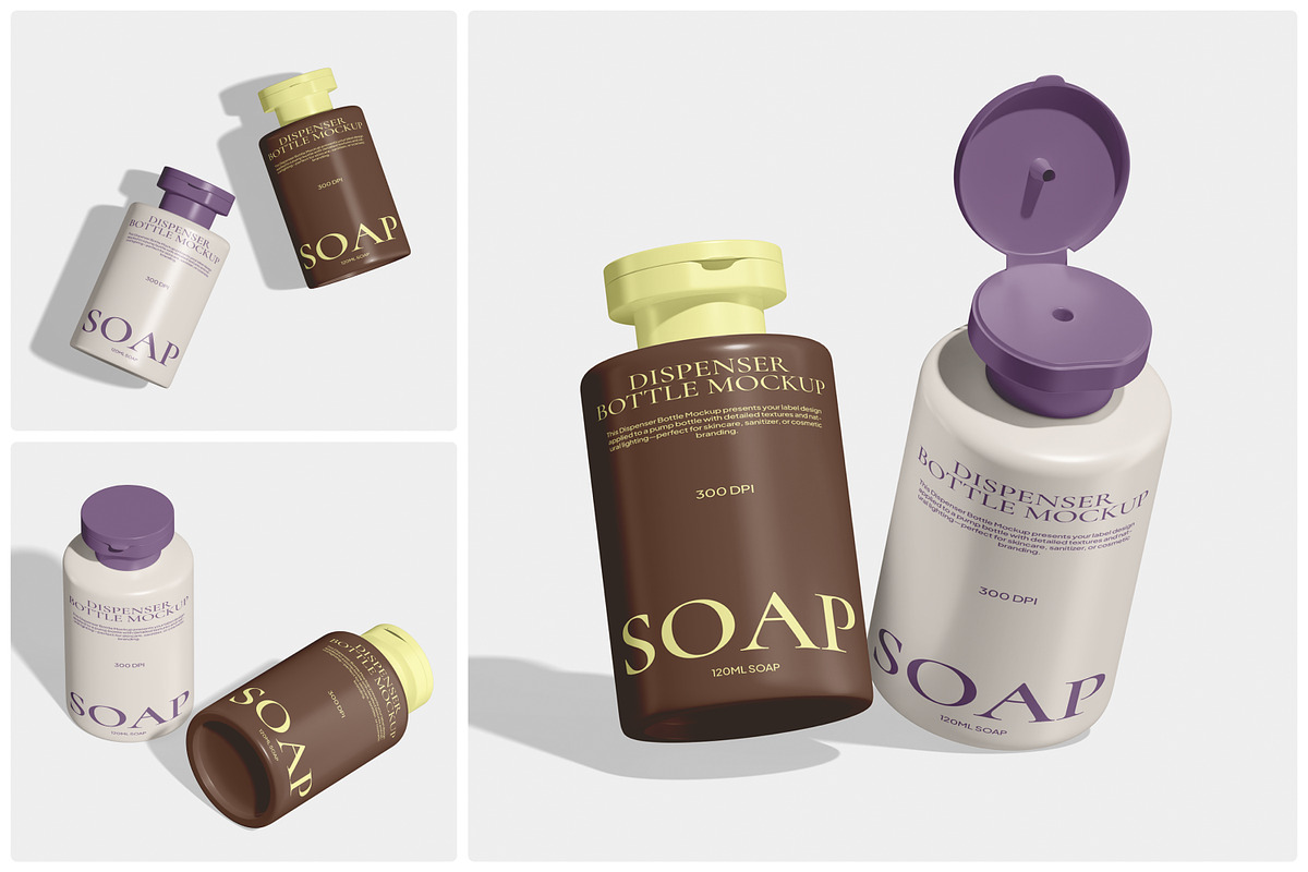 120ml Soap Dispenser Bottle Mockup, a Packaging Mockup by Unerispace (Photo 1 of 5)