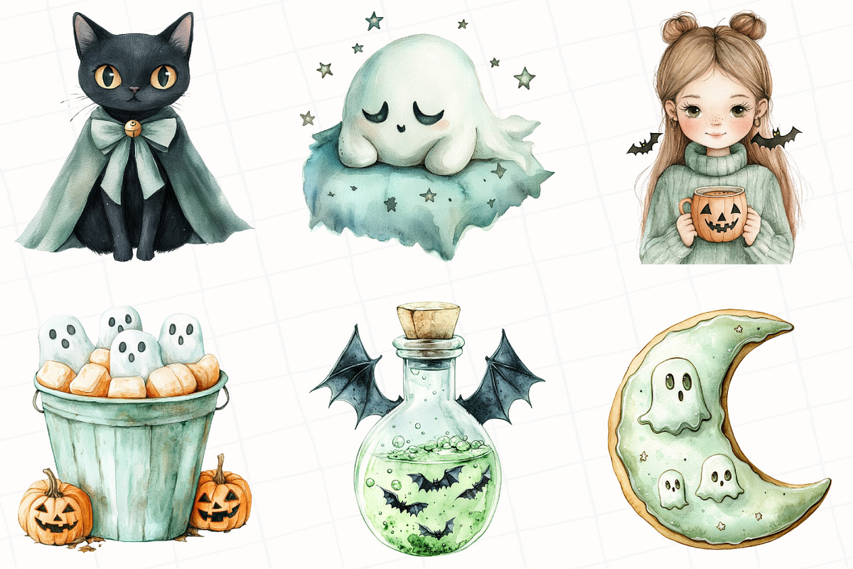 Mint Green Halloween Clipart, an Illustration by OK Design (Photo 2 of 5)