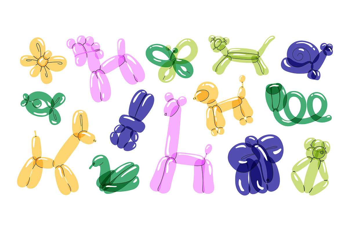 Animals balloons set + backgrounds, an Animal Illustration by PaperTrident (Photo 1 of 8)