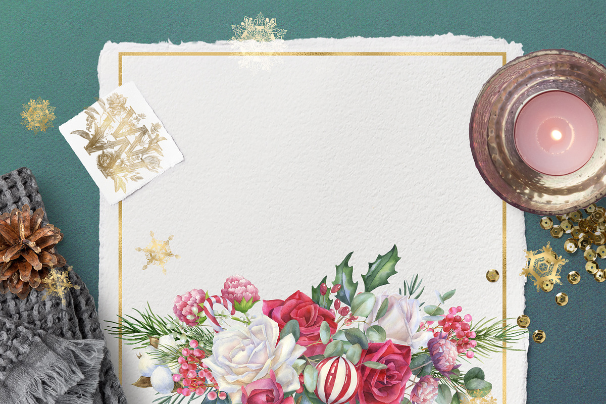 Watercolor floral Christmas pack, a Decorative Illustration by WonderWonder (Photo 16 of 20)