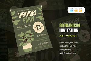 Bothanicko Birthday Invitation, an Invitation Template by AQR Studio