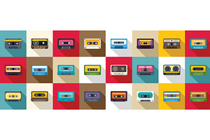 Stereo Cassettes Icon Set. Colorful