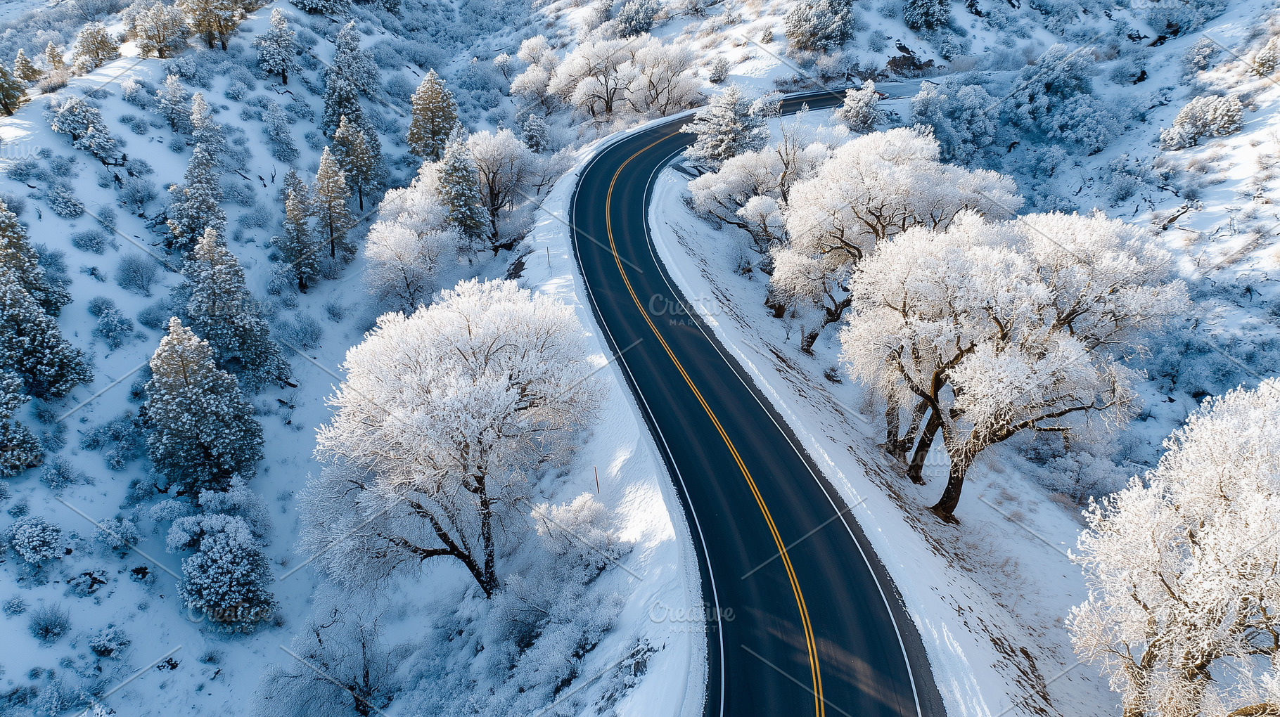 Scenic aerial view of a winding road, a Nature Photo by MistyDay