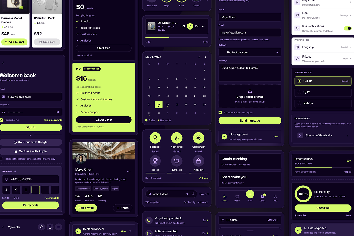 Podium Figma UI Kit: 92 Blocks, Dark, an UI Kit Template by lynnn423 (Photo 2 of 5)