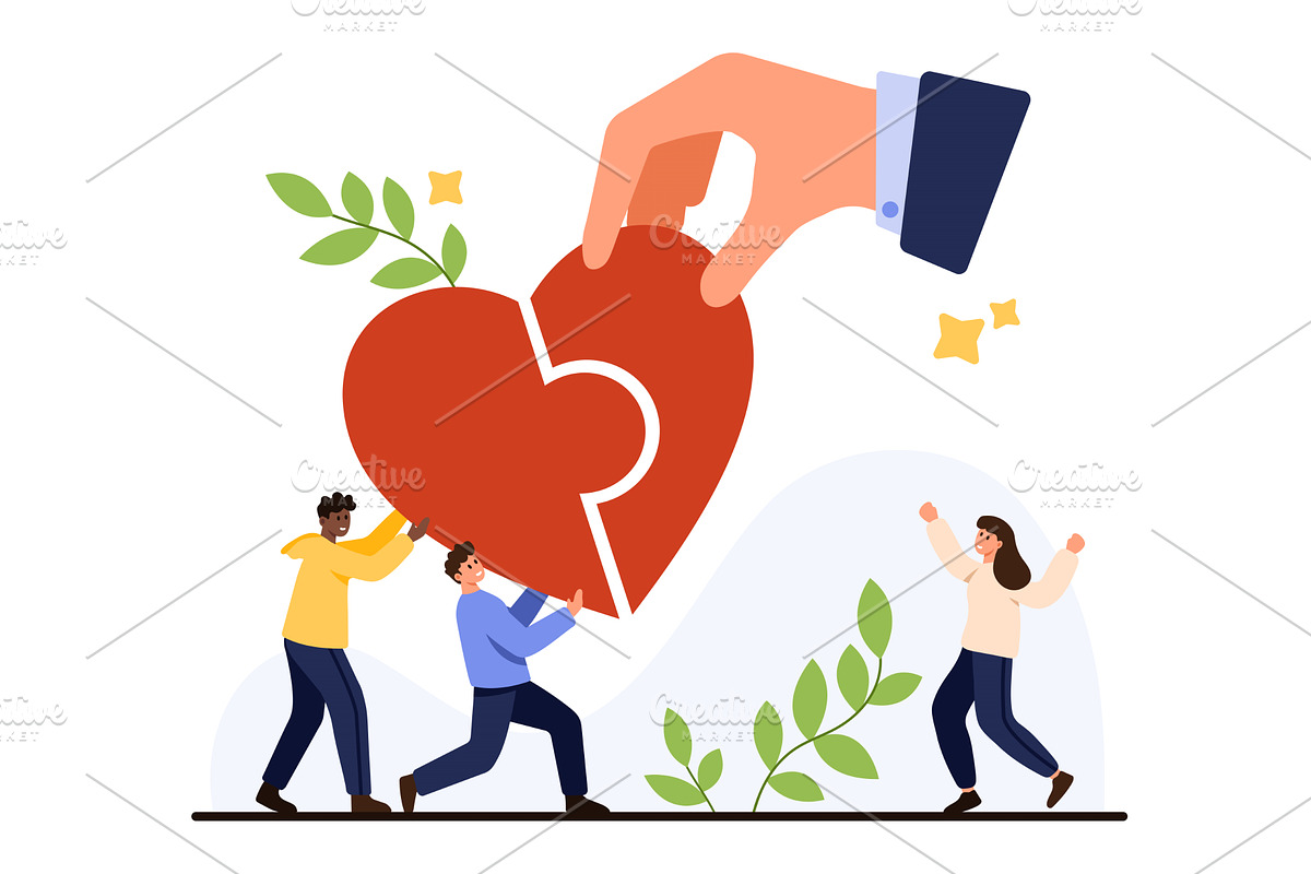 Charity Teamwork Heart Puzzle, a Person Illustration by Flashvector