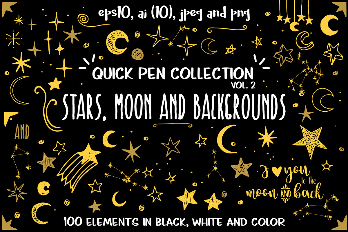 Stars, moon and backgrounds, an Illustration by Lina_Lisichka (Photo 1 of 10)
