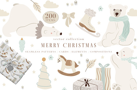 Merry Christmas Clipart Vector Set, an Animal Illustration by Pati Paints