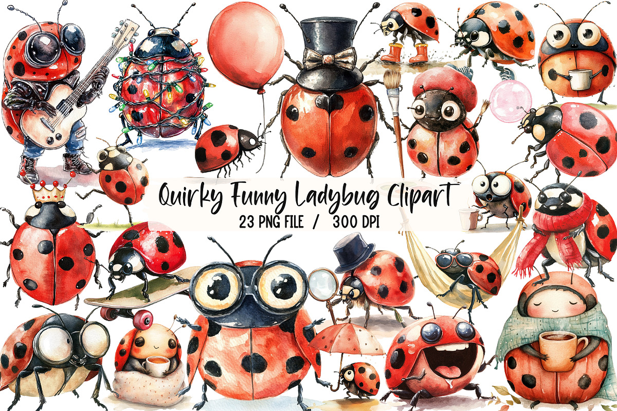 Quirky Funny Ladybug Clipart, an Illustration by Libby Wishes (Photo 1 of 6)