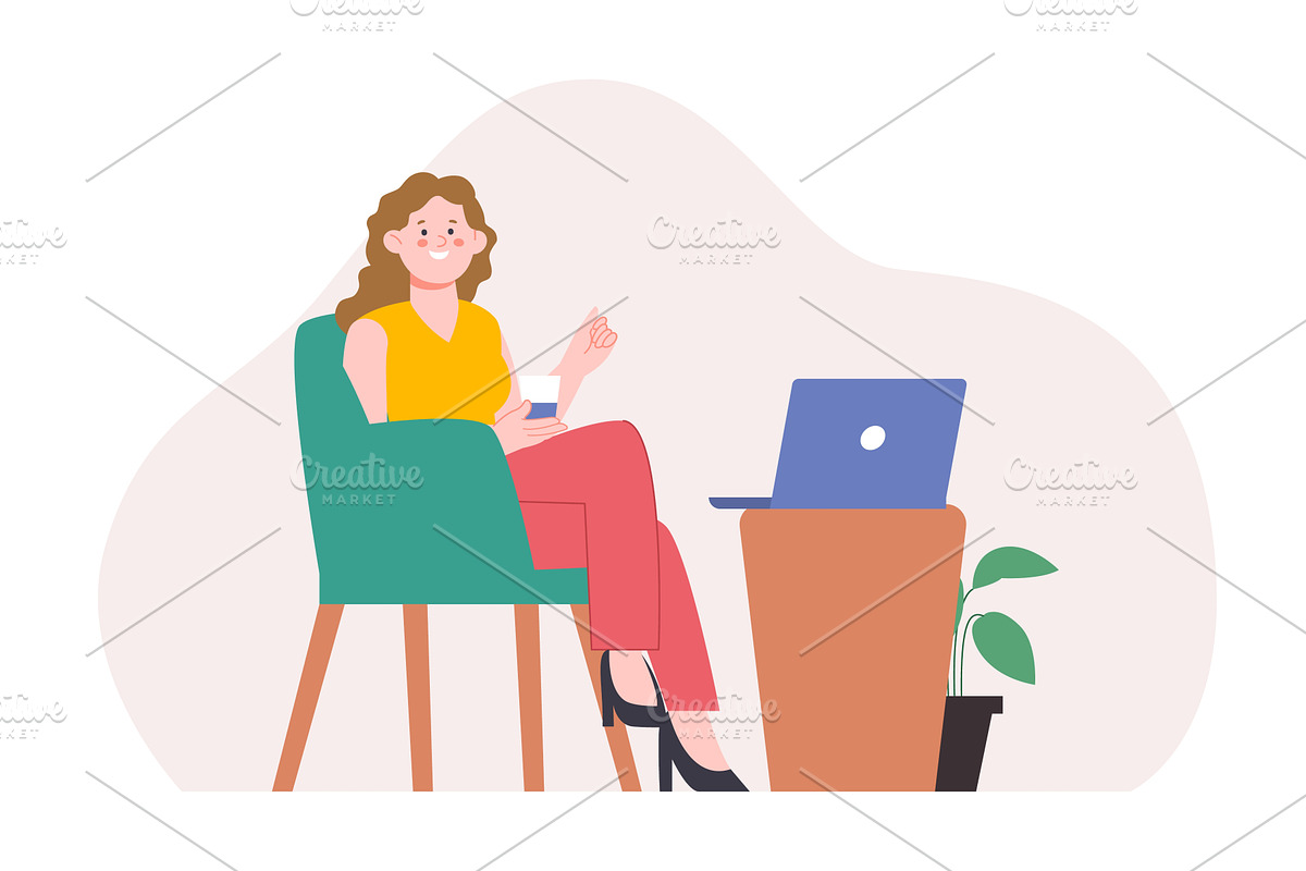 Video call via laptop. Young happy, an Illustration by LadadikArt