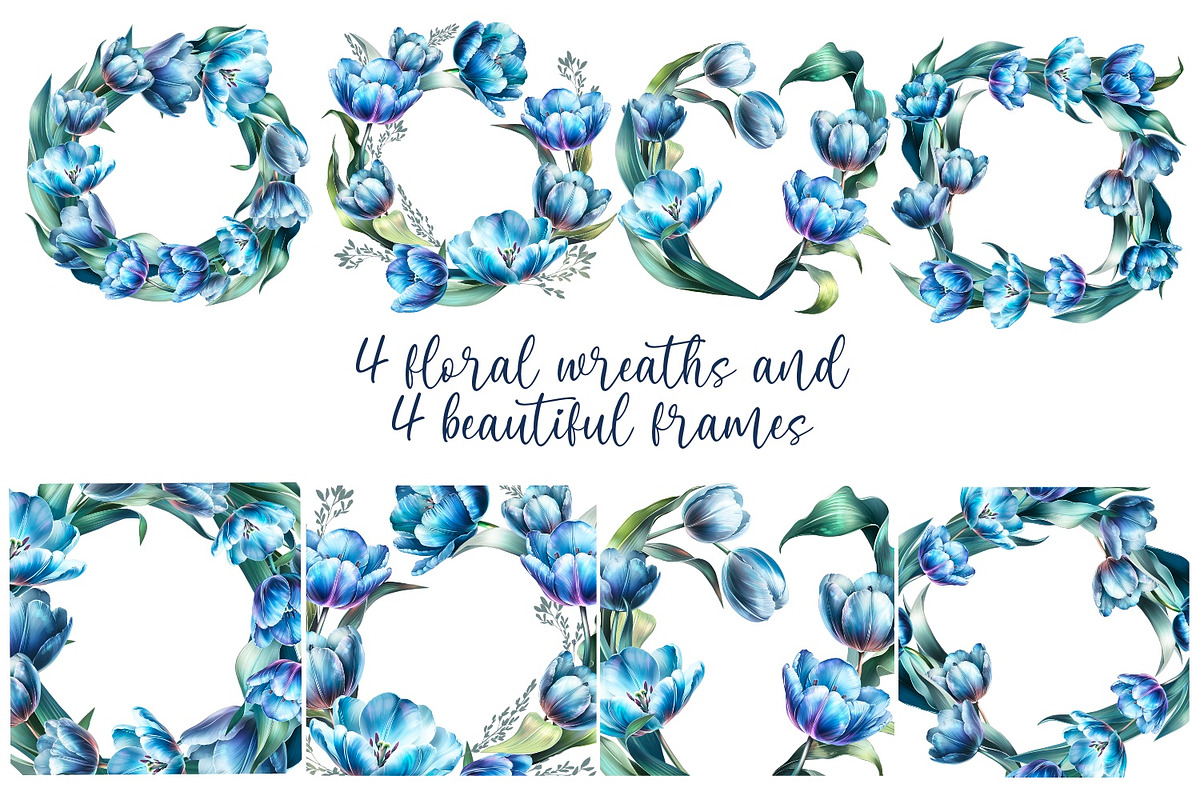 Blue Tulips Beautiful Set, a Decorative Illustration by Shabbypie (Photo 10 of 22)