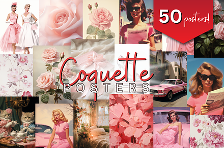 50 Girl Coquette Posters, a Poster Template by mkStudioLab