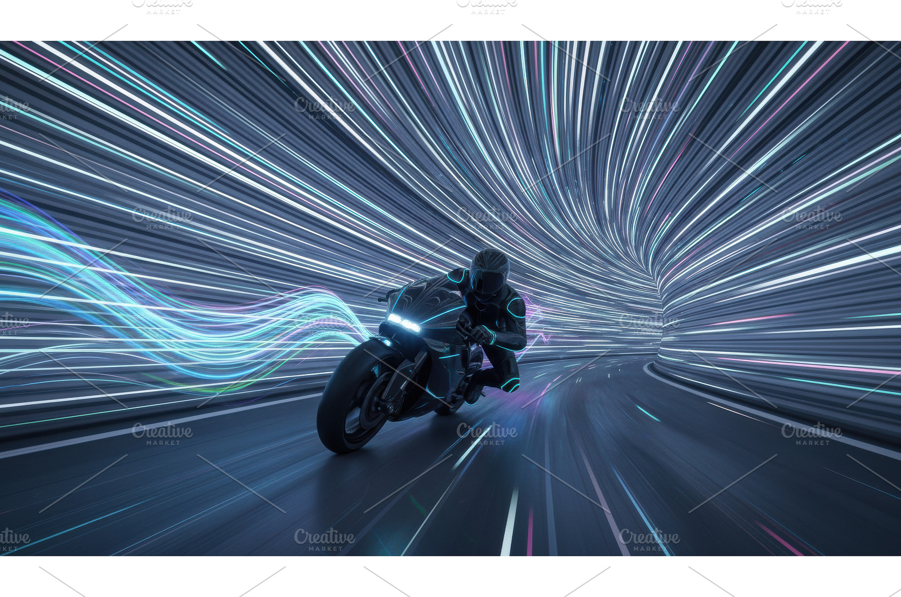 Futuristic motorcyclist rides, a Technology Photo by Igor Tichonow