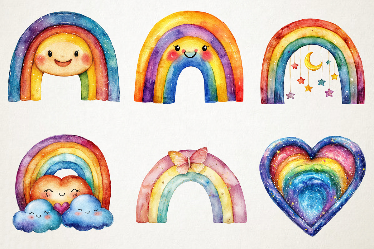 Cute Smiling Rainbow Watercolor Clip, an Illustration by RobertsArt (Photo 7 of 7)