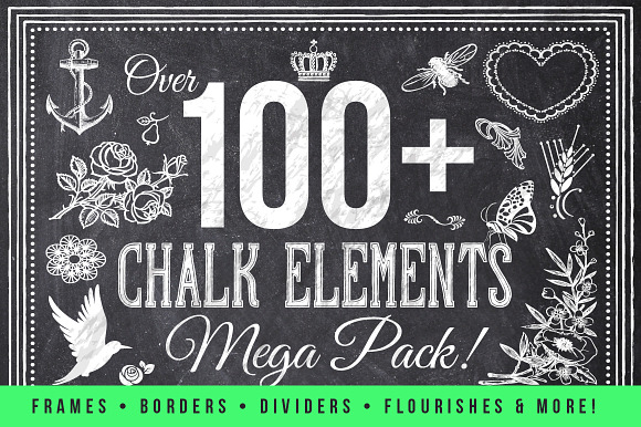 100 Chalk Elements Mega Bundle preview 6