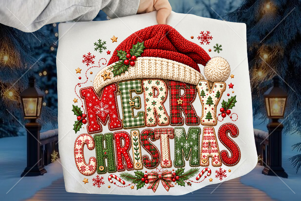 Merry Christmas Santa Hat Patchwork, a Seasonal Illustration by Canvas Craft (Photo 1 of 6)