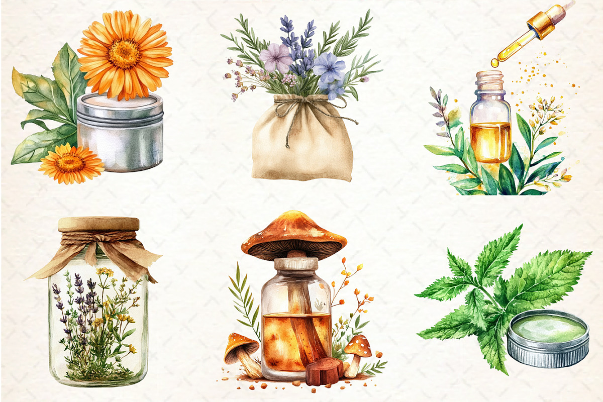 Watercolor Natural Remedies Clipart, an Illustration by Libby Wishes (Photo 5 of 7)