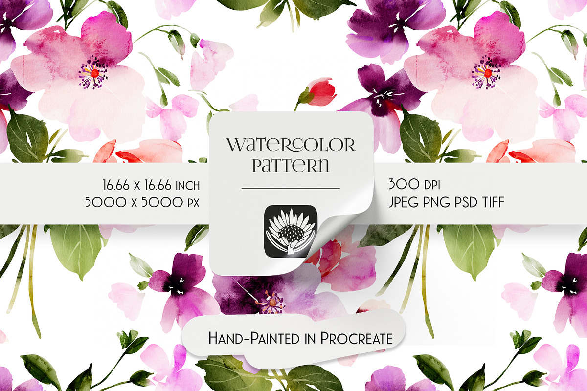 Watercolor Floral Pattern, a Pattern Graphic by PROTEA Watercolor Studio (Photo 1 of 8)