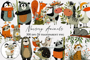 Watercolor nursery animals clipart, an Icon by Designworld