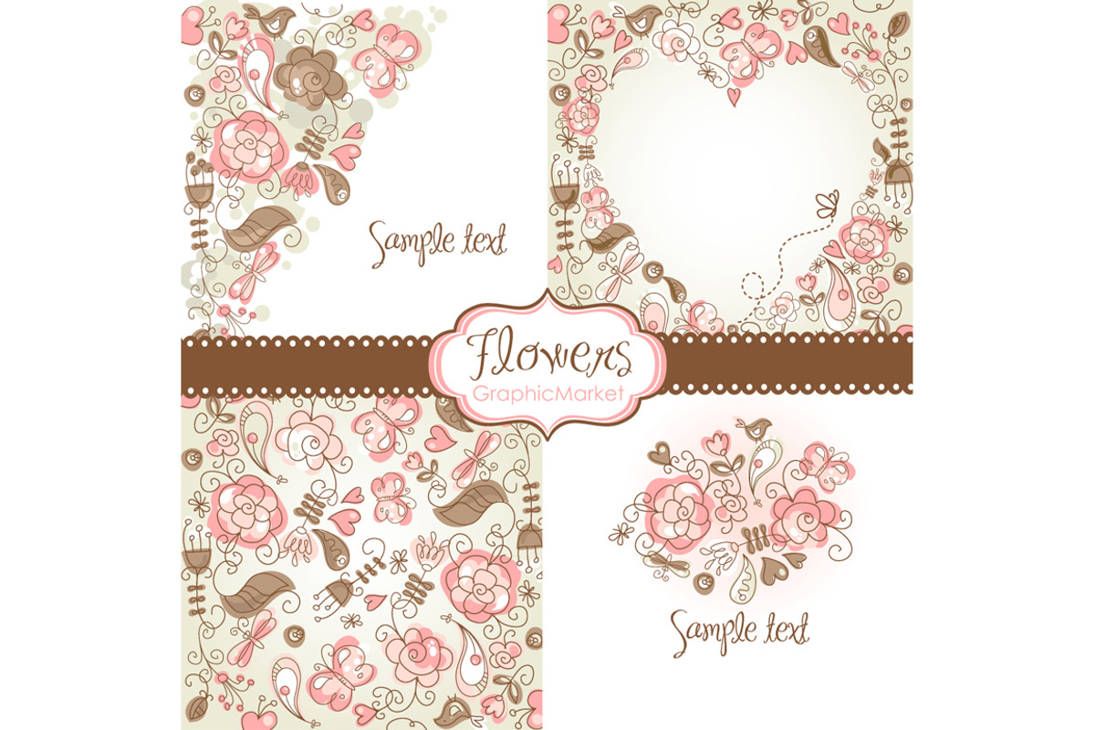 4 Floral template designs - Clipart, an Illustration by GraphicMarket (Photo 1 of 4)