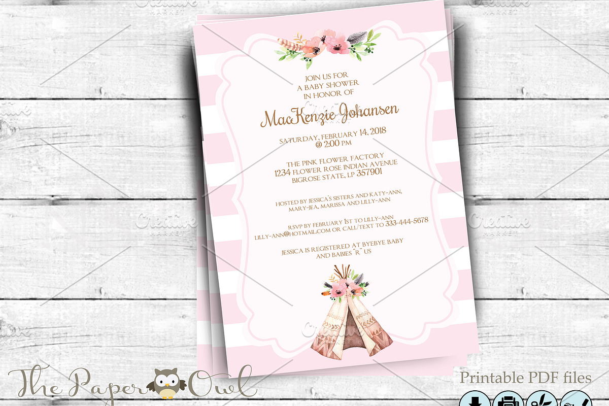 Teepee baby shower invitation, an Invitation Template by ThePaperOwl (Photo 3 of 3)