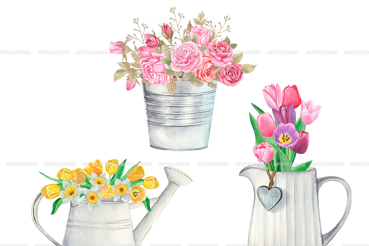 Watercolor flower vases clipart, an Illustration by ArtfulStudio (Photo 10 of 10)