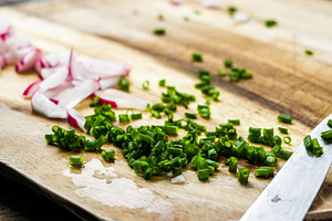 Fresh chopped radishes and chives on, a Food & Drink Photo by 1miromiro